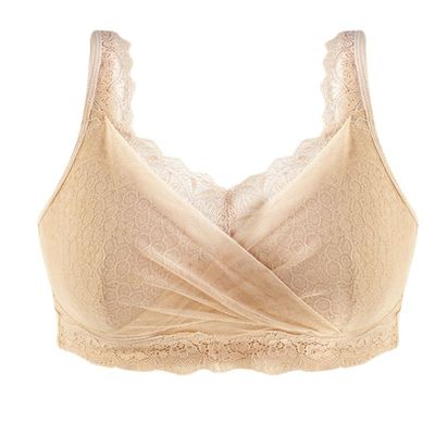 Mastectomy Bra Middle Elderly Women Bralettes With Pockets For Breast Forms Prosthesis Wireless Post Surgical Sports Bras (Color : Beige, Size : 36/80B)
