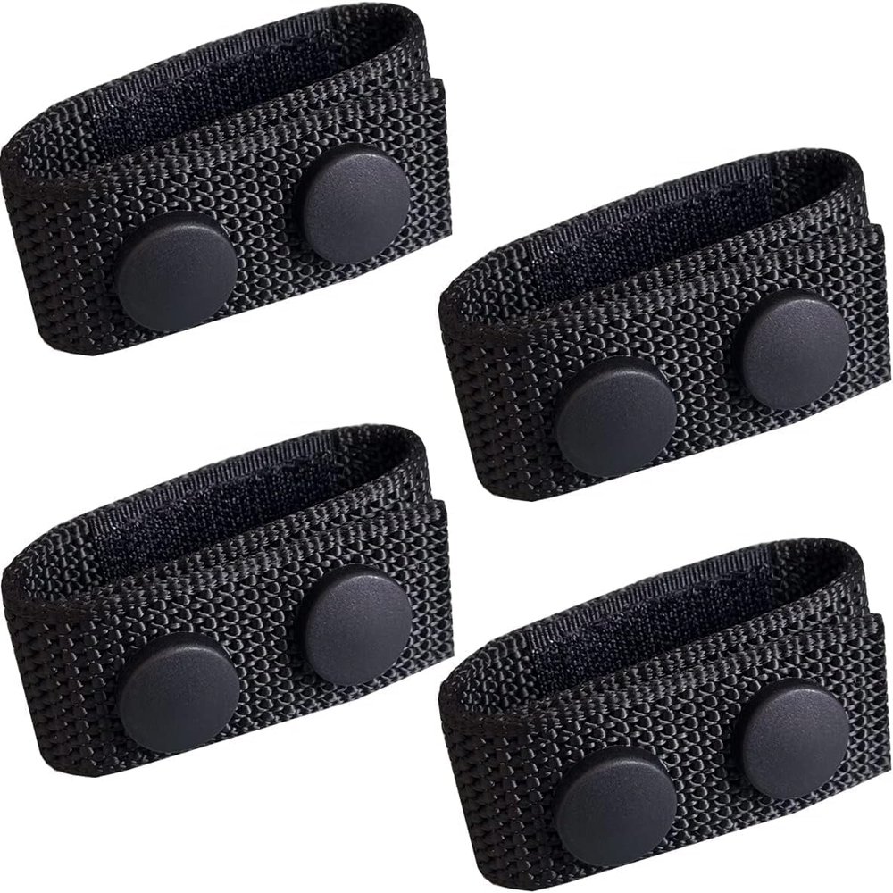 4 Pcs Nylon Duty Belt Keepers - Double Snaps for 2'' Wide Police Duty Belt, Black