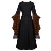 Womens Vintage Witch Costume Gothic Dress Halloween Party Cosplay Long Sleeve Lace Skull Print Lace-Up High Low Dress view 3