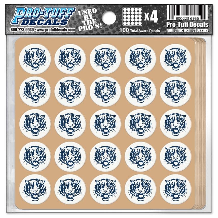 Tiger Award Decals Bengals Cats Thick mil Vinyl 1-1/8" Diameter (100 Decals) Stickers, Football, Baseball, Softball, Lacrosse, Hockey, Coaching, Motivation, Game and Practice (Navy on White)
