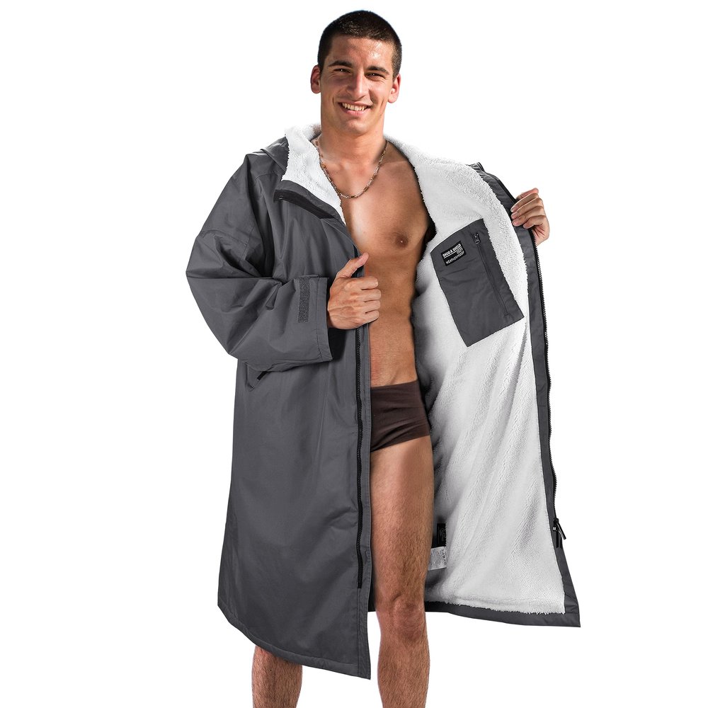 Catalonia Swim Parka for Men Women, Oversized Waterproof Surf Swimming Jacket, Warm Sherpa Lined Swim Coat, Changing Poncho Robe