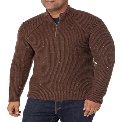 Lucky Brand Men's Tweed Mock Zip, Deep Mahogany, M
