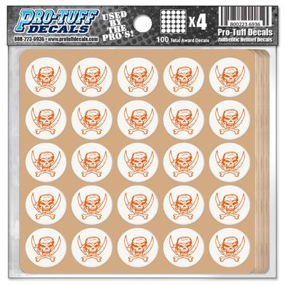 Pirate Award Decals Skull Swords Bucs Buccaneers Thick mil Vinyl 1-1/8" Diameter (100 Decals) Stickers, Football, Baseball, Softball, Lacrosse, Hockey, Coaching, Motivation, Game and Practice (Orange on White)