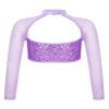 Shinsto Kids Girls Sequins Crop Tops Long Sleeve Mock Neck Jazz Hip Hop Ballet Dance Tops Dancewear Purple 16 Years view 2