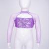 Shinsto Kids Girls Sequins Crop Tops Long Sleeve Mock Neck Jazz Hip Hop Ballet Dance Tops Dancewear Purple 16 Years view 3