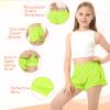 QooNoo Girls Athletic Shorts with Zipper Pocket Lightweight Elastic Waist Running Shorts for Teen Girls Kids Active Sports (Neon Green,X-Large) view 3