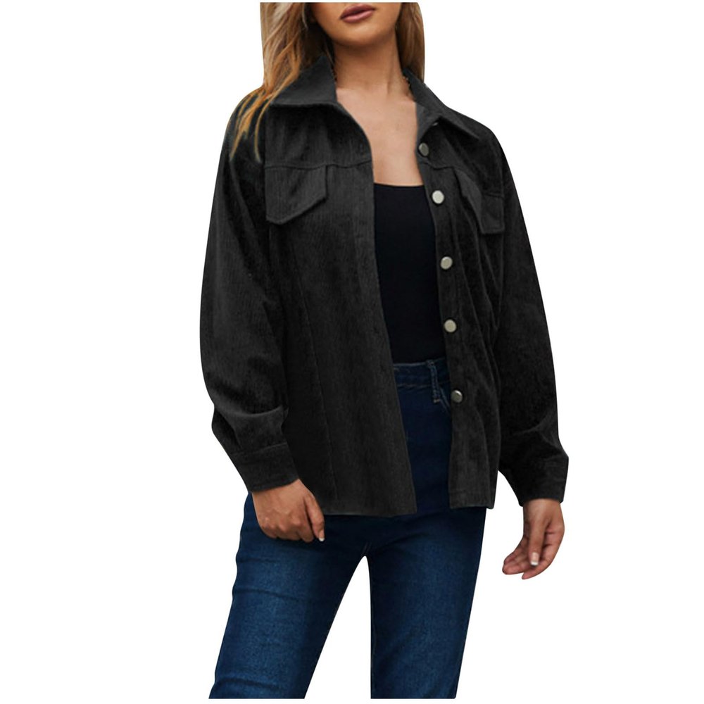 Women Corduroy Shirts Casual Oversized Button Down Shacket Jacket Long Sleeve Boyfriend Plus Size Blouse Pocket Tops