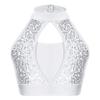 Lorilida Youth Girls Metallic High Neck Dance Crop Tops Glittery Athletic Tank Tops Gym Ballet Performance Costumes White 6 Years view 1
