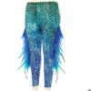 Miutii Women's Mermaid Cosplay Yoga Pants Fish Scales 3D Printed Bottoms Leggings Tight Costume GreenBlue Large view 3