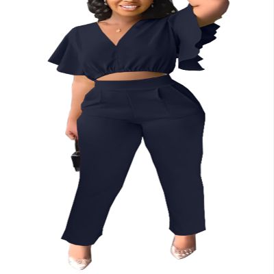 AIIYYQB Sexy Summer 2 Piece Sets for Women Dressy Crop Top Elegant Vacation Brunch Pants Suit Going Out Outfit