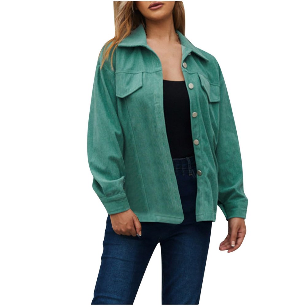 Women Corduroy Shirts Casual Oversized Button Down Shacket Jacket Long Sleeve Boyfriend Plus Size Blouse Pocket Tops