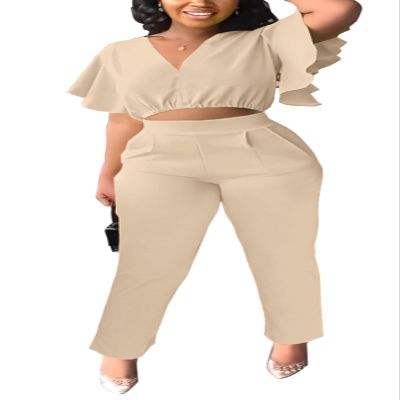 AIIYYQB Sexy Summer 2 Piece Sets for Women Dressy Crop Top Elegant Vacation Brunch Pants Suit Going Out Outfit