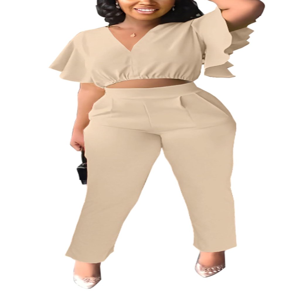 AIIYYQB Sexy Summer 2 Piece Sets for Women Dressy Crop Top Elegant Vacation Brunch Pants Suit Going Out Outfit