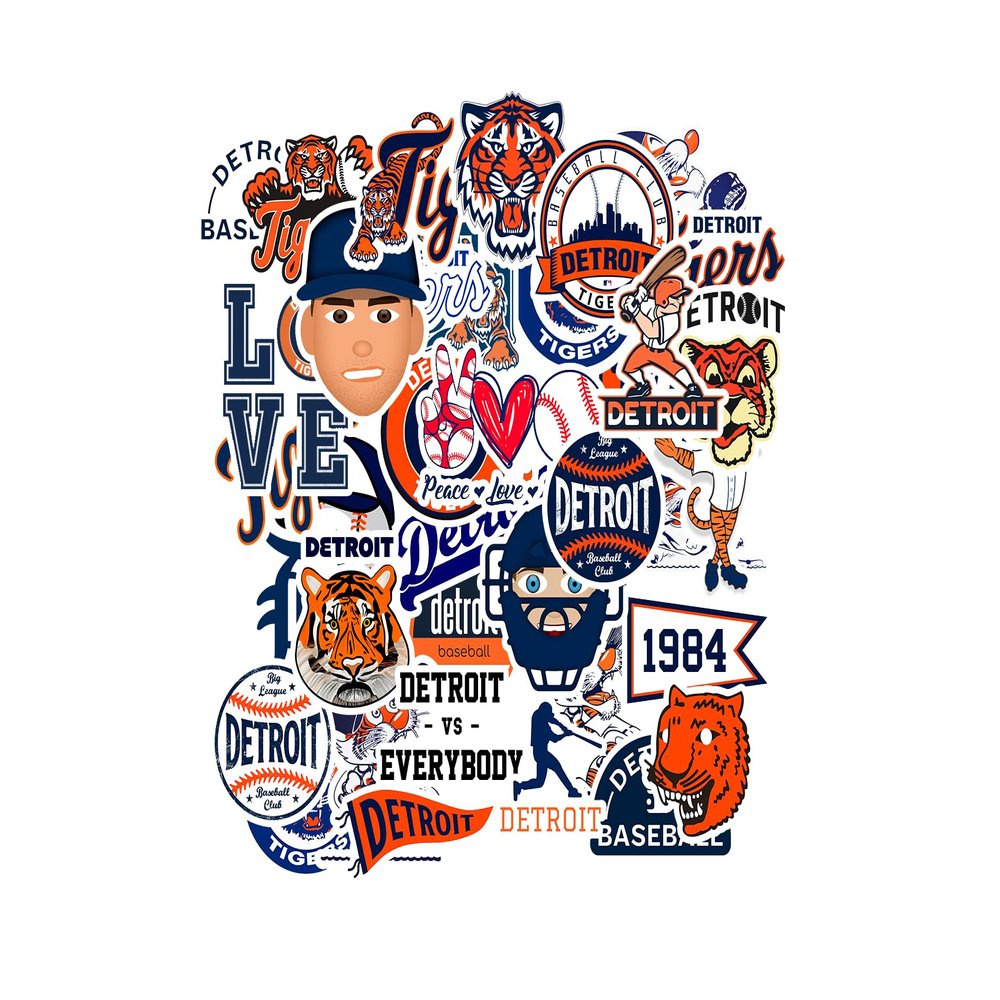 37 PCS of Detroit American Tigers Baseball Stickers for Water Bottle, Laptop, Bicycle, Computer, Motorcycle, Travel Case, Car Decal Decoration Sticker