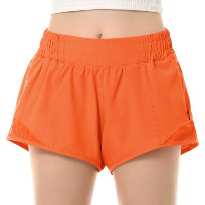 QooNoo Girls Athletic Shorts with Zipper Pocket Lightweight Elastic Waist Running Shorts for Teen Girls Kids Active Sports (Orange,Small)