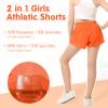 QooNoo Girls Athletic Shorts with Zipper Pocket Lightweight Elastic Waist Running Shorts for Teen Girls Kids Active Sports (Orange,Small) view 2
