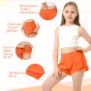 QooNoo Girls Athletic Shorts with Zipper Pocket Lightweight Elastic Waist Running Shorts for Teen Girls Kids Active Sports (Orange,Small) view 3
