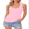 Afibi Women's Sleeveless Henley Tank Tops Ribbed V Neck Button Down T Shirts Summer Slim Fit Tee Tops (XX-Large, Pink) view 4
