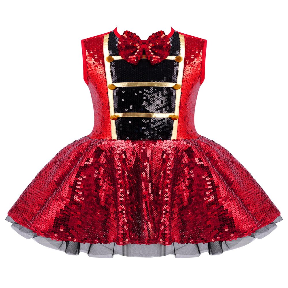 Moggemol Kids Girls Sparkly Sequins Dance Dress Ballet Tutu Leotard Party Fancy Outfit Festival Dancewear Red 16 Years