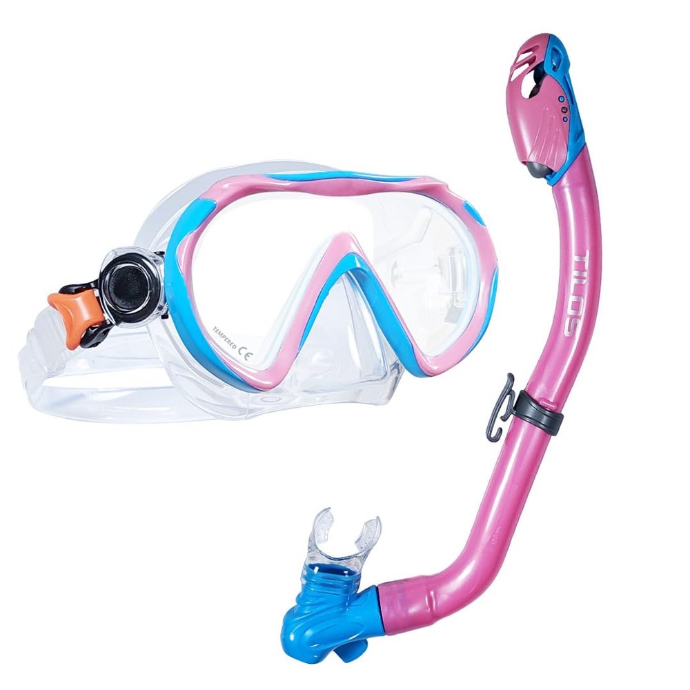 Tilos Jovie Mask with S.O.S Whistle Dry Snorkel Jr. Set (Pink/Aqua)