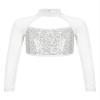 Shinsto Kids Girls Sequins Crop Tops Long Sleeve Mock Neck Jazz Hip Hop Ballet Dance Tops Dancewear Silver 8 Years view 1