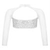 Shinsto Kids Girls Sequins Crop Tops Long Sleeve Mock Neck Jazz Hip Hop Ballet Dance Tops Dancewear Silver 8 Years view 2