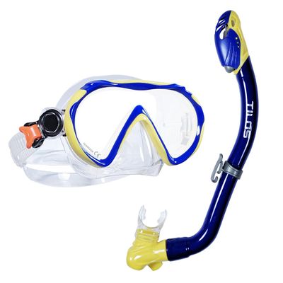 Tilos Jovie Mask with S.O.S Whistle Dry Snorkel Jr. Set (Blue/Yellow)