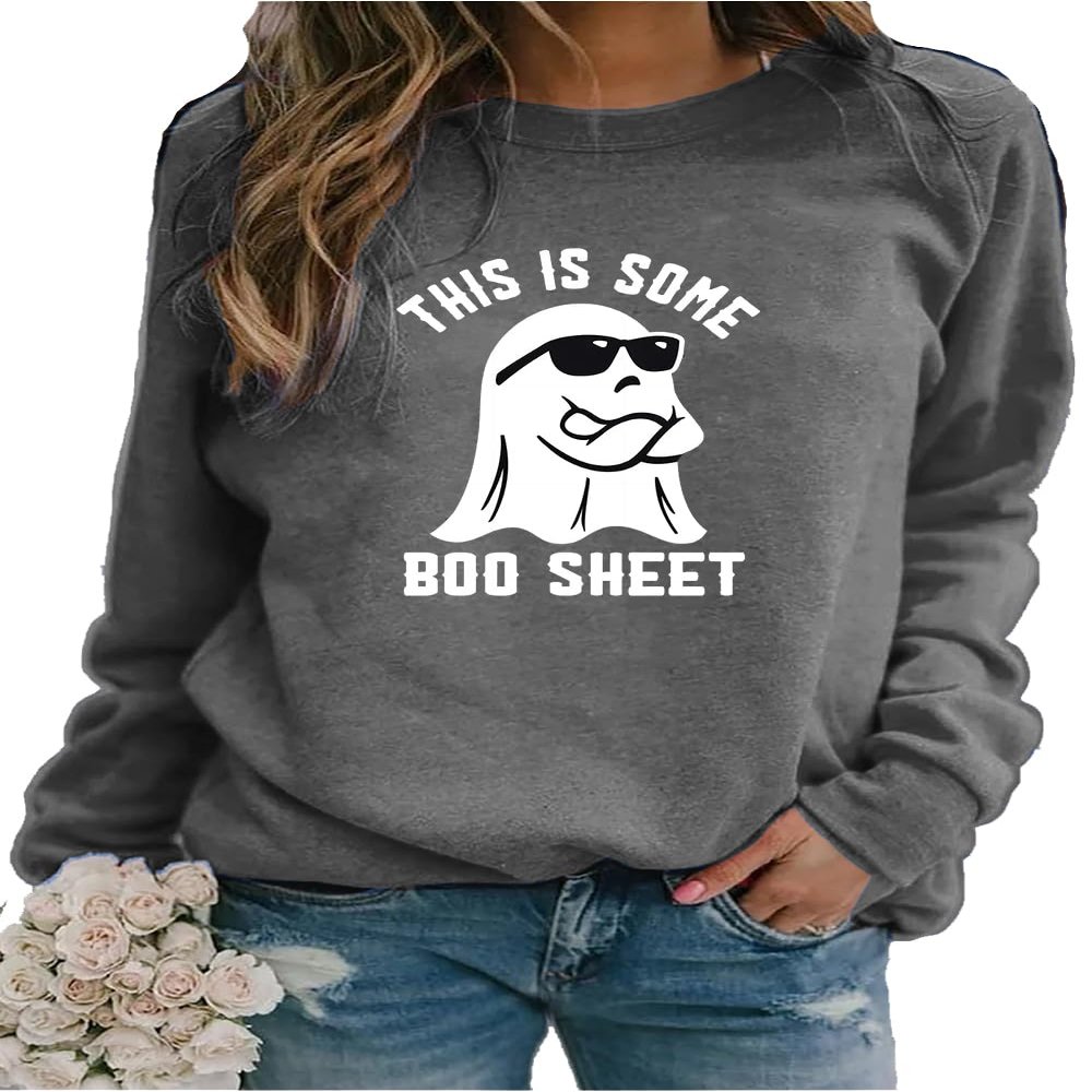 MOGUI This Is Boo Sheet Tank This Is Boo Sheet Ghost Retro Halloween Costume T-Shirt Halloween Sweatshirts This Is Boo Sheet Shirt Loose Long Sleeve Shirt Womens Halloween Sweatshirt