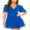 B. Darlin Womens Juniors Ruffled Flutter Sleeves Fit & Flare Dress Blue 5/6 view 1