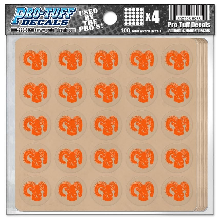 Ram Award Decals Goat BillyGoat Mountain Goat Horns Thick Premium 20 Mil Vinyl 1-1/8" Diameter (100 Decals) Stickers, Football, Baseball, Softball, Lacrosse, Hockey