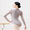 Daydance Grey High Neck Women Dance Leotards, Long Sleeve Ballet Bodysuit for Dancer view 2