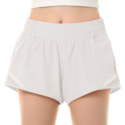 QooNoo Girls Athletic Shorts with Zipper Pocket Lightweight Elastic Waist Running Shorts for Teen Girls Kids Active Sports (White,Medium)