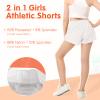 QooNoo Girls Athletic Shorts with Zipper Pocket Lightweight Elastic Waist Running Shorts for Teen Girls Kids Active Sports (White,Medium) view 2