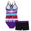 Alvivi Kids Girls 3 Pieces Tankini Swimsuit Floral Halter Tank Top + Swimming Trunks + Brief Bathing Suit Cutout Back Purple 10-12 Years view 2