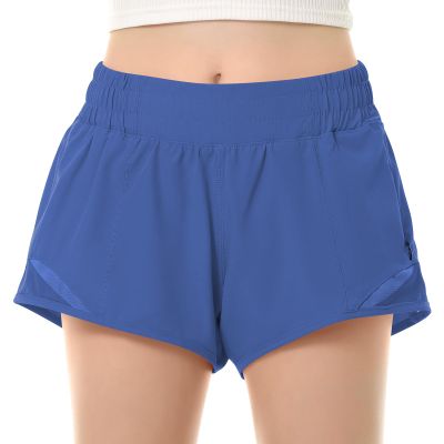 QooNoo Girls Athletic Shorts with Zipper Pocket Lightweight Elastic Waist Running Shorts for Teen Girls Kids Active Sports (Blue,X-Large)