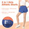 QooNoo Girls Athletic Shorts with Zipper Pocket Lightweight Elastic Waist Running Shorts for Teen Girls Kids Active Sports (Blue,X-Large) view 2