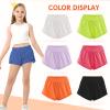 QooNoo Girls Athletic Shorts with Zipper Pocket Lightweight Elastic Waist Running Shorts for Teen Girls Kids Active Sports (Blue,X-Large) view 4