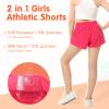 QooNoo Girls Athletic Shorts with Zipper Pocket Lightweight Elastic Waist Running Shorts for Teen Girls Kids Active Sports (Hot Pink,Small) view 2