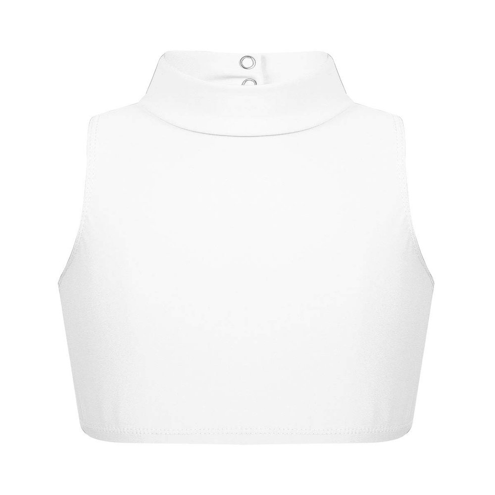 Alvivi Kids Girls Dance Tops Mock Turtle-Neck Crop Top Solid Color Shirts Sports Dance Athletic Vest Ivory 12 Years