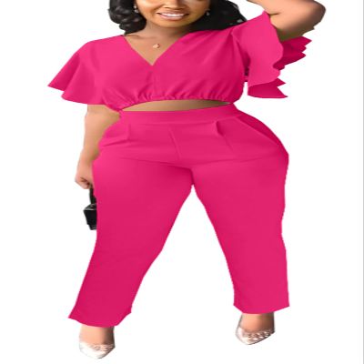 AIIYYQB Sexy Summer Two Piece Sets for Women Dressy Crop Top Elegant Vacation Brunch Pants Suit Going Out Outfit