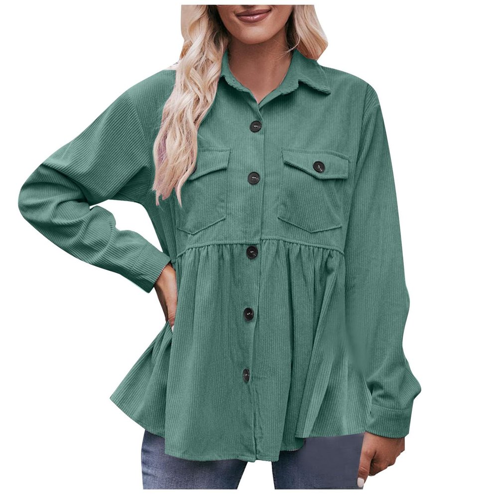 Women Corduroy Shirts Casual Oversized Button Down Shacket Jacket Long Sleeve Boyfriend Plus Size Blouse Pocket Tops