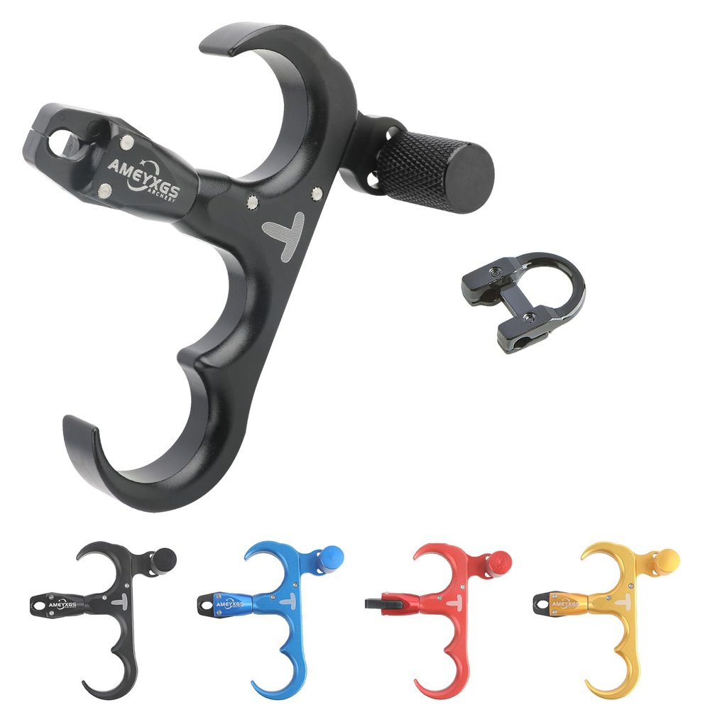ZSHJGJR 3 Fingers Bow Release Aid - Aluminium Archery Release Trigger, Compound Bow Release Trigger, Thumb Release for Compound Bow Accessory (Black)