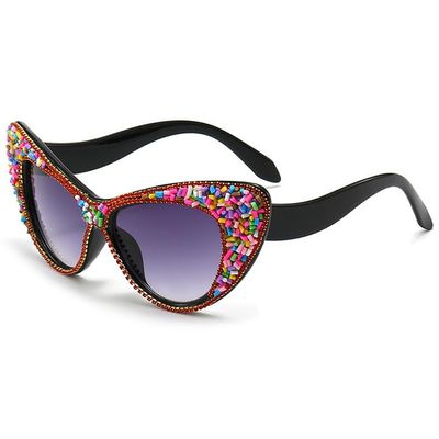 bullabulling Oversized Diamond Sunglasses Women Rhinestone Cat Eye Sunglasses Vintage Cake bling party sunglasses Eyewear (red)