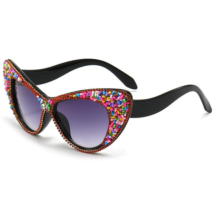 bullabulling Oversized Diamond Sunglasses Women Rhinestone Cat Eye Sunglasses Vintage Cake bling party sunglasses Eyewear (red)
