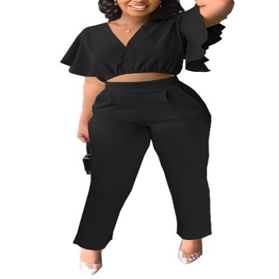 AIIYYQB Sexy Summer 2 Piece Sets for Women Dressy Crop Top Elegant Vacation Brunch Pants Suit Going Out Outfit