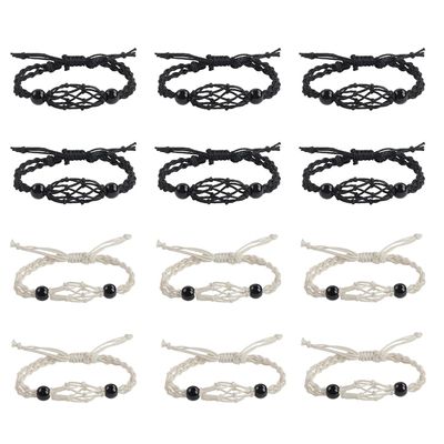 Anjiucc 12 PCS Crystal Cage Bracelet Holder Bracelet Cord Empty Stone Holder Replacement Bracelet Cord with Adjustable for DIY Bracelet Making(6pcs Black+6pcs Beige)