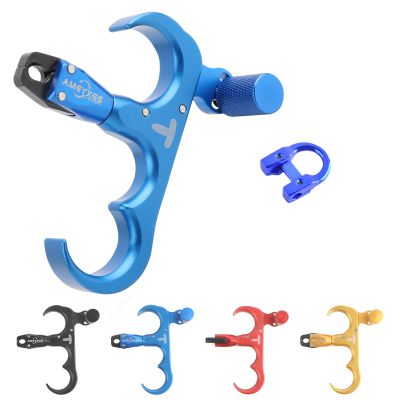 ZSHJGJR 3 Fingers Bow Release Aid - Aluminium Archery Release Trigger, Compound Bow Release Trigger, Thumb Release for Compound Bow Accessory (Blue)