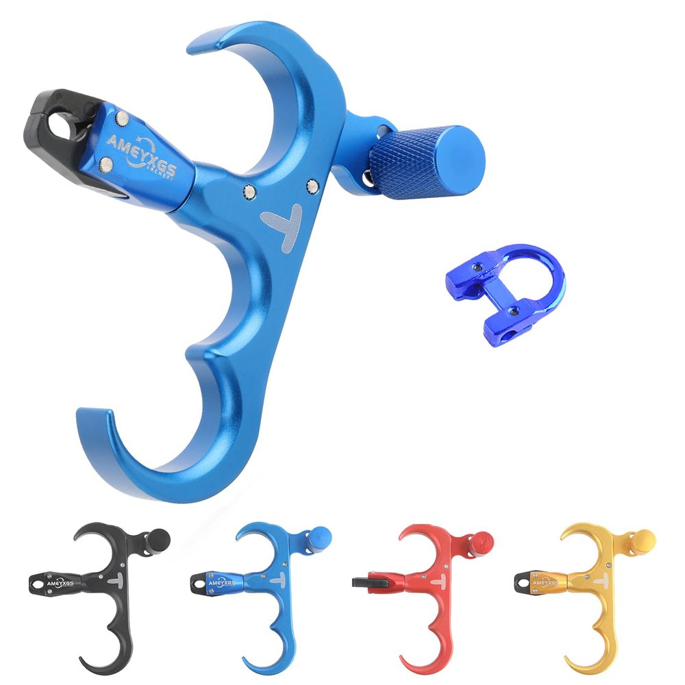 ZSHJGJR 3 Fingers Bow Release Aid - Aluminium Archery Release Trigger, Compound Bow Release Trigger, Thumb Release for Compound Bow Accessory (Blue)