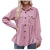 Women Corduroy Shirts Casual Oversized Button Down Shacket Jacket Long Sleeve Boyfriend Plus Size Blouse Pocket Tops view 1