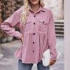 Women Corduroy Shirts Casual Oversized Button Down Shacket Jacket Long Sleeve Boyfriend Plus Size Blouse Pocket Tops view 2